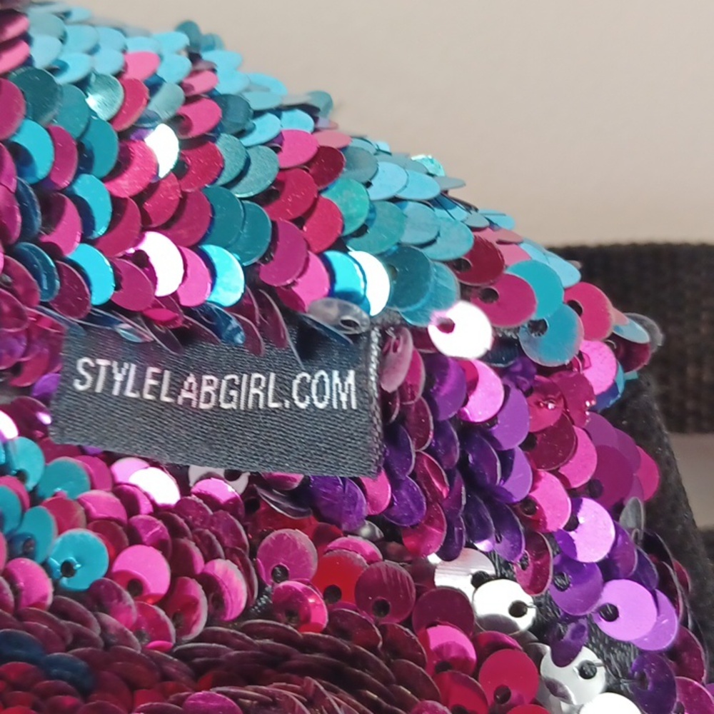 Sequin Backpack - Multicolor Stylelabgirl.com Small Fake Leather Straps NWOT - Picture 4 of 6